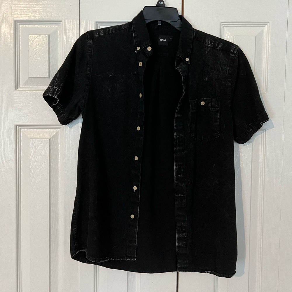 ASOS black acid wash s/s button down small